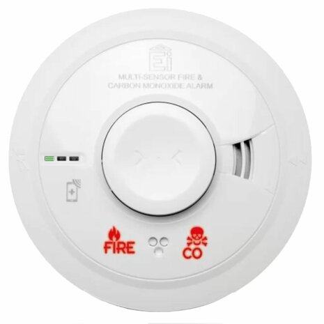 Ei3030 multisensormelder met rook-, hitte- en koolmonoxide sensoren op 230 volt voorzijde